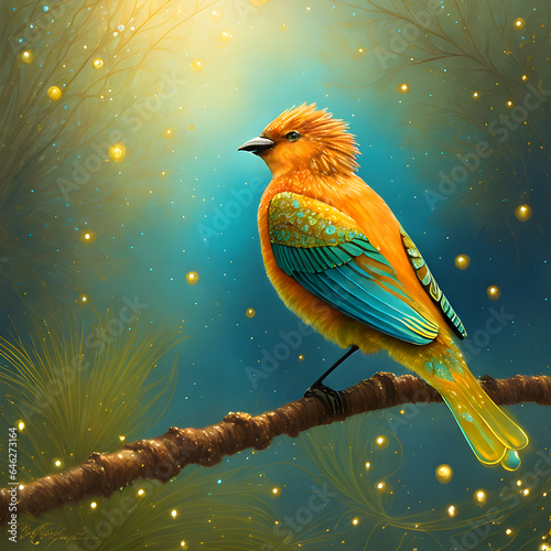 Golden bird and decoration (AI generative)