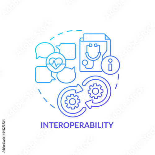 2D gradient blue icon interoperability concept, isolated vector, health interoperability resources thin line illustration.