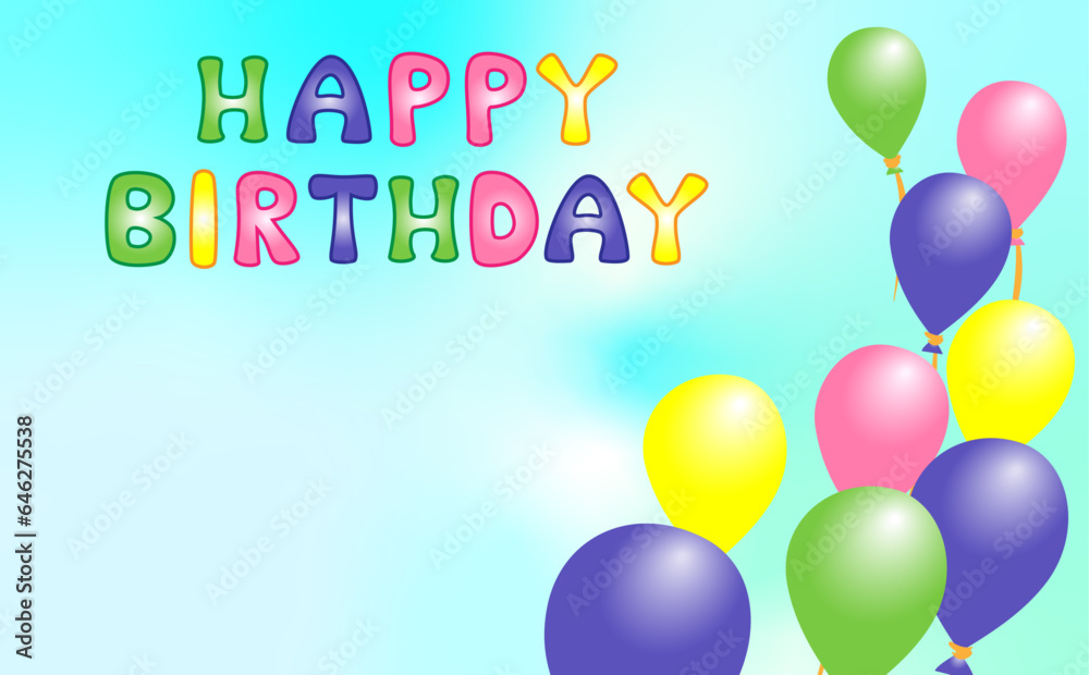 Happy birthday illustration with blue sky and colorful balloons Happy birthday illustration with blue sky and colorful balloons
