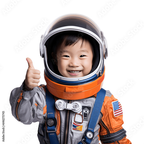  Cute little asian boy wearing astronaut Halloween costume. Isolated on transparent background