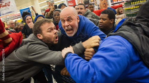Chaos on Black Friday. People fighting over products at the store.