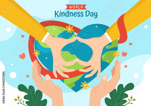 Happy World Kindness Day Vector Illustration on November 13 with Earth and Love for Charitable Assistance in Flat Cartoon Background Templates