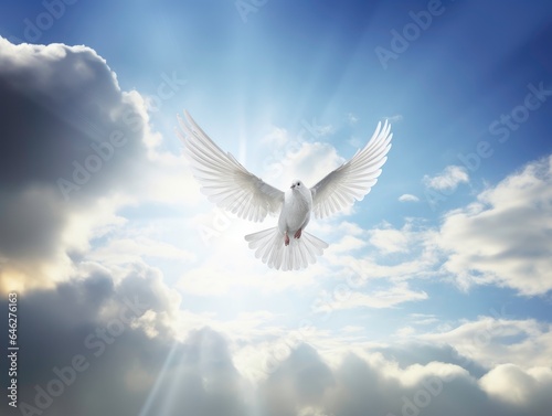 White dove flying on the sky with beautiful sun © Moon Story