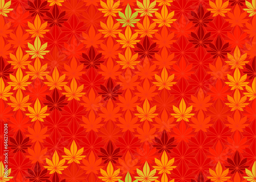 紅葉と麻の葉柄を組み合わせたベクターイラストのシームレスパターン
