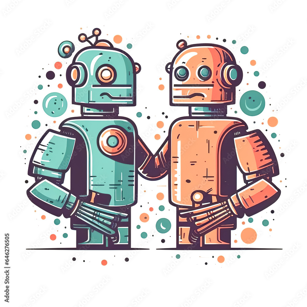 Fototapeta premium Creative machine robots flat icon, generative AI.