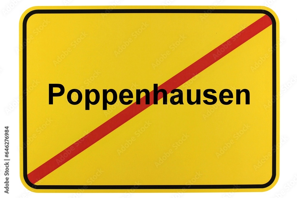 Illustration eines Ortsschildes der Gemeinde Poppenhausen in Hessen Illustration eines Ortsschildes der Gemeinde Poppenhausen in Hessen