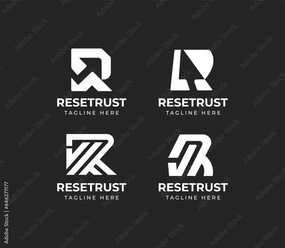modern elegant monogram letter R with arrow and checkmark logo design set modern elegant monogram letter R with arrow and checkmark logo design set