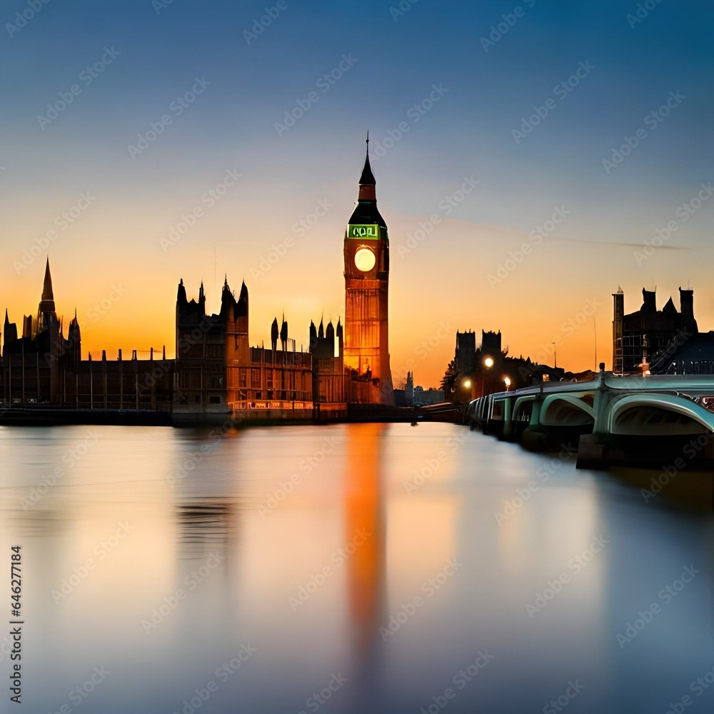 Naklejka premium big ben and houses of parliament generating by AI technology