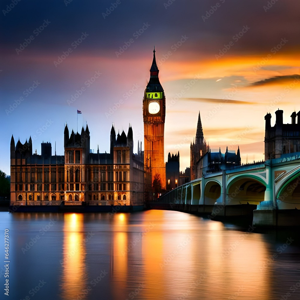 big ben at night generating by AI technology big ben at night generating by AI technology