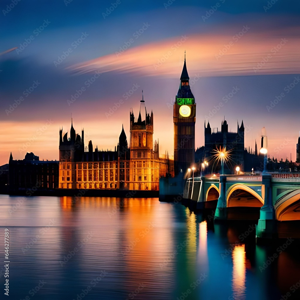 houses of parliament at night generating by AI technology
