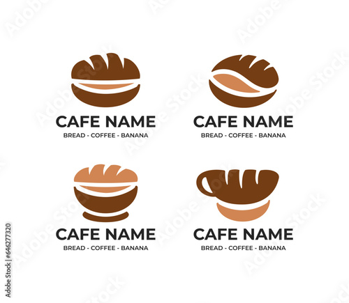 Set of coffee bread and banana logo design template for coffeeshop and eatery