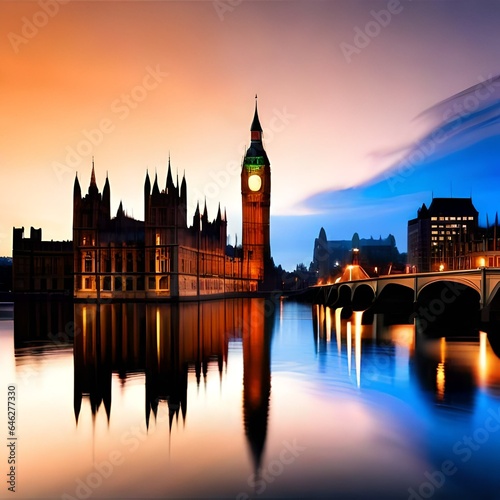 houses of parliament at sunset generating by AI technology
