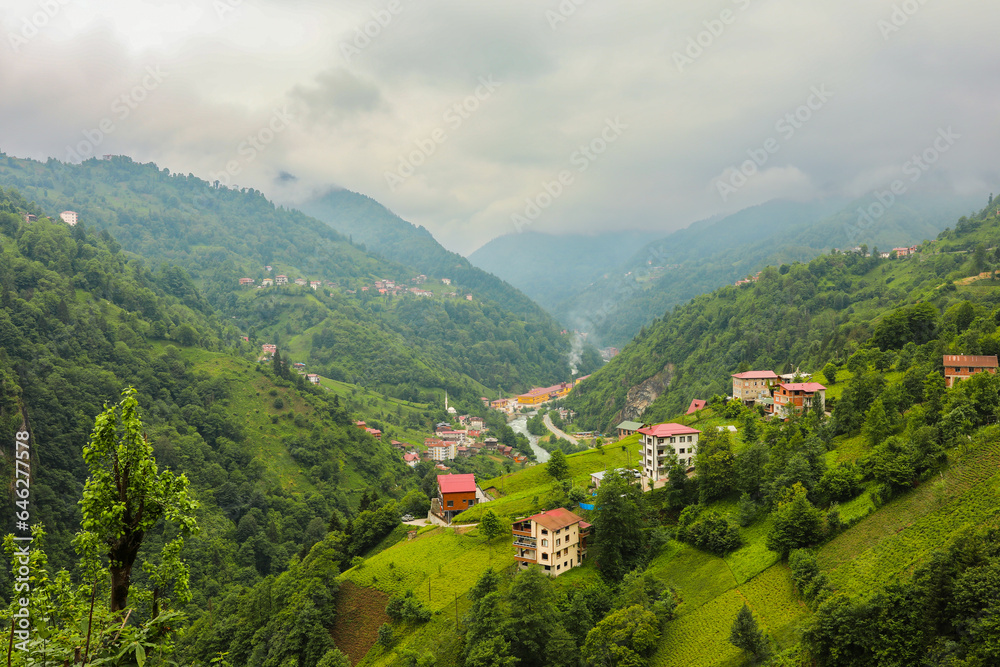 Obraz premium view of the village in the mountains