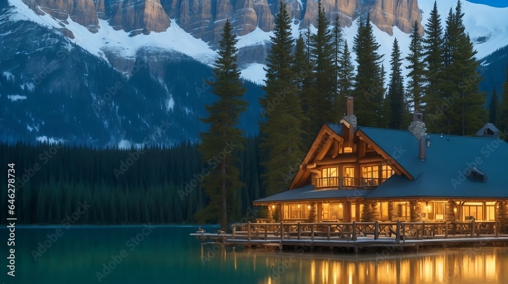 Fototapeta premium house in the mountains generated Ai.