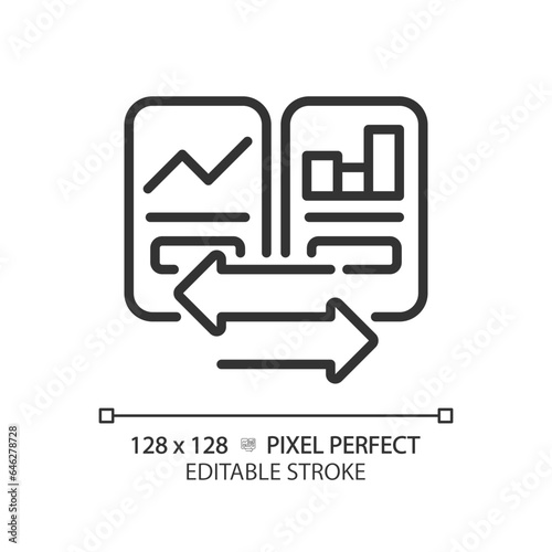 2D pixel perfect customizable black graph comparison with arrow symbols icon, isolated vector, thin line illustration representing comparisons.