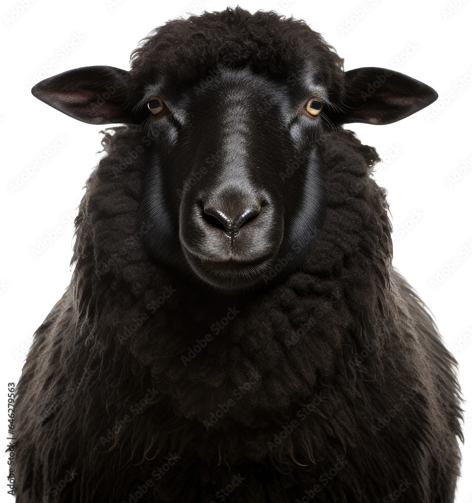 Portrait of a black sheep isolated on a white background as transparent PNG Portrait of a black sheep isolated on a white background as transparent PNG