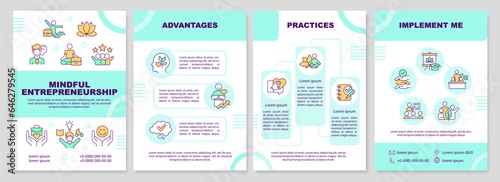 2D mindful entrepreneurship multicolor brochure template, leaflet design with thin line icons, 4 vector layouts.