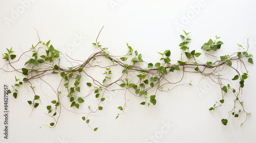 White wall with decorative green vine plant growing