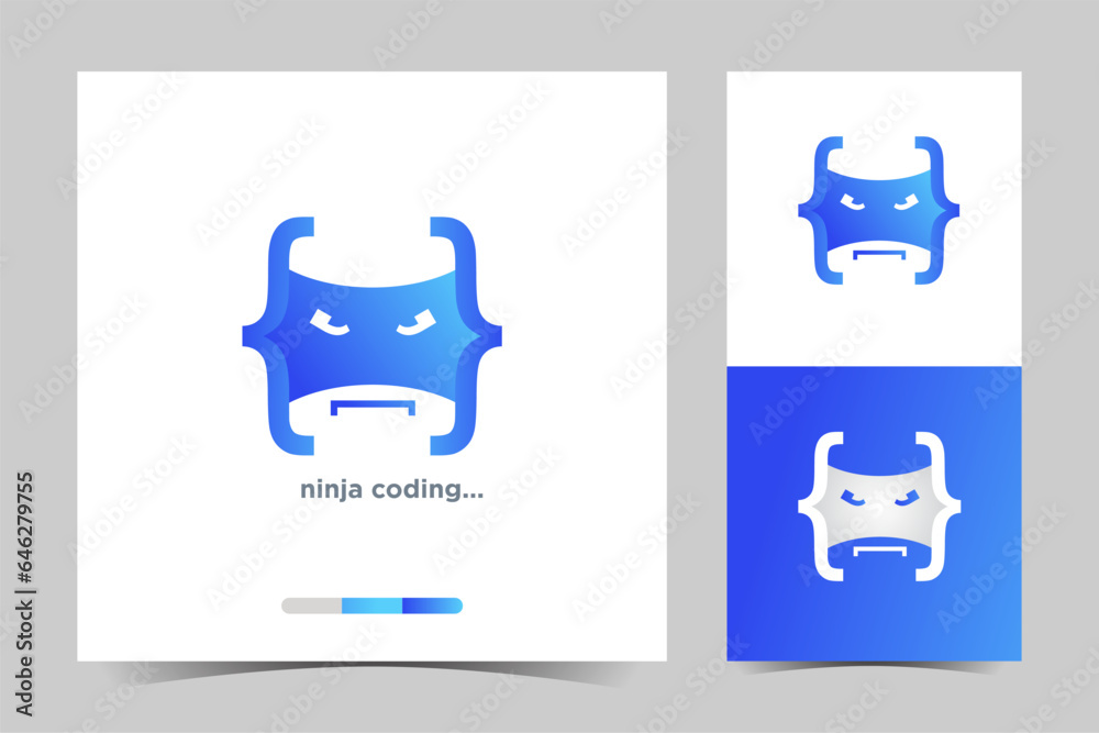 Blue ninja code vector logo. Suitable for business, web, computer, security and technology
