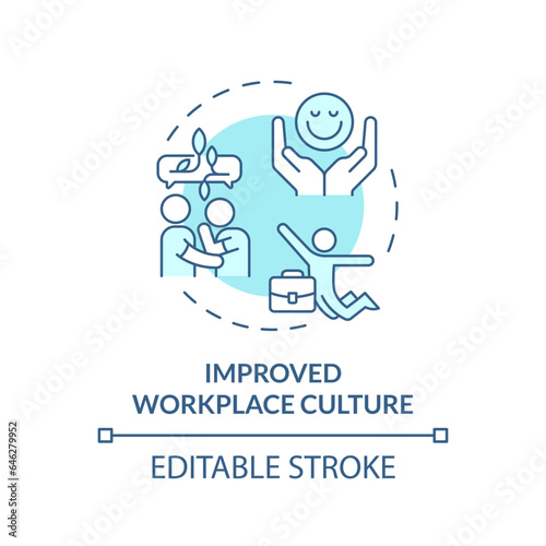 2D editable blue icon improved workplace culture concept, isolated vector, mindful entrepreneurship thin line illustration.