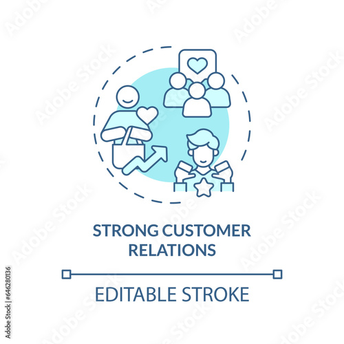 2D editable blue icon strong customer relations concept, isolated vector, mindful entrepreneurship thin line illustration.