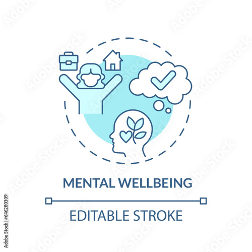 2D editable blue icon mental wellbeing concept, isolated vector, mindful entrepreneurship thin line illustration.