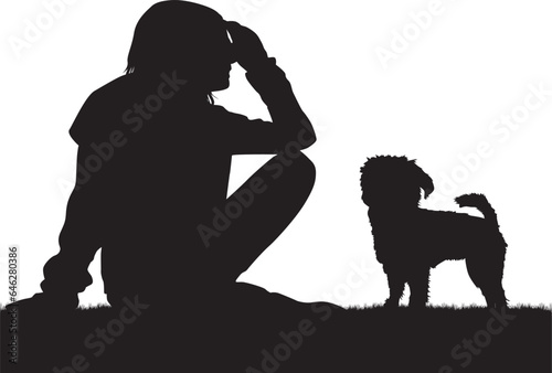 Silhouette of a girl with a small dog.