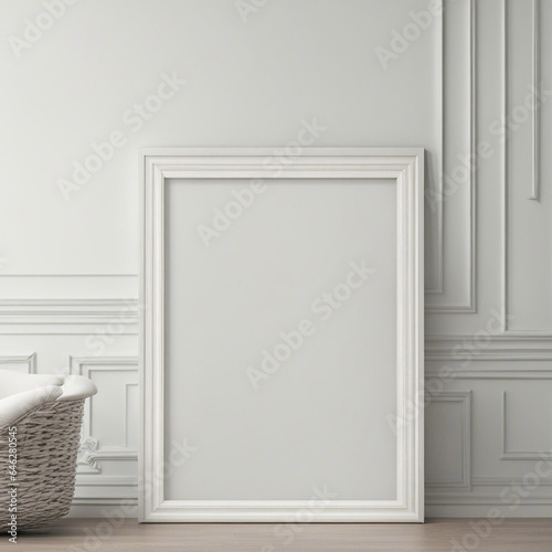 White frame mockup in classic interior background. 3d render illustration.