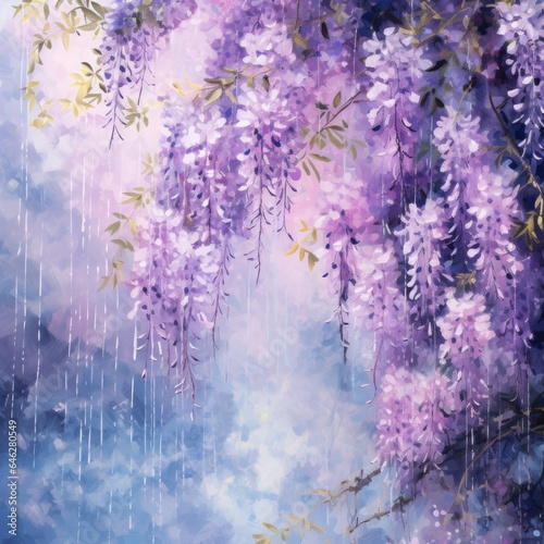 Abstract background with blue and purple flowers. Vector Illustration. AI generated