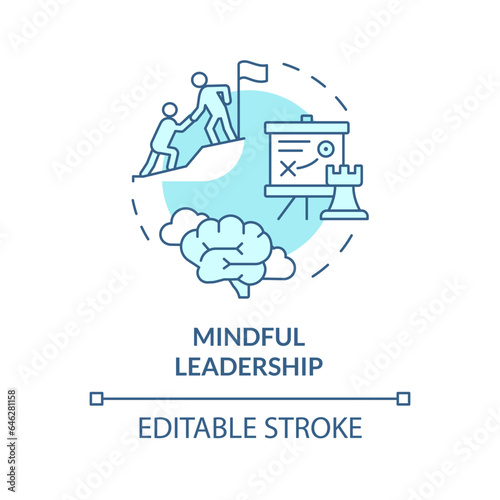 2D editable blue icon mindful leadership concept, isolated vector, mindful entrepreneurship thin line illustration.