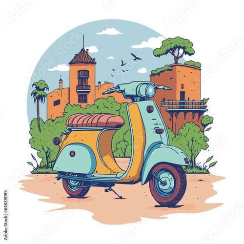 Retro style scooter illustration, vintage scooter bike vector, poster, t-shirt design