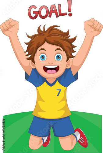 Happy Football Players Celebrating Goal cartoon