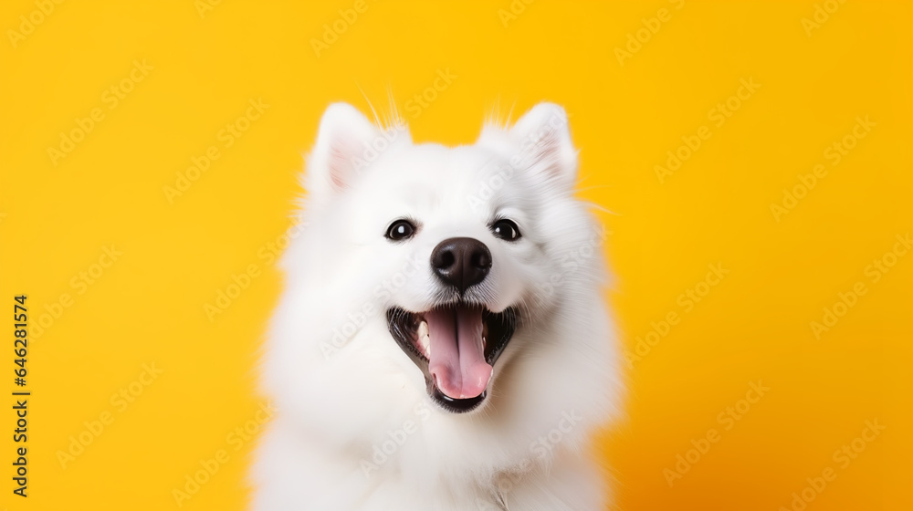 a happy dog ​​on a color background