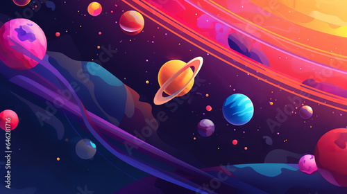 an animated wallpaper of space with some planets in it, in the style of bold and vibrant primary colors, handheld, gamercore, dark pink and dark orange