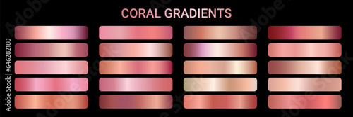 Pastel gradients vector. Barbie theme. Rose pink peach color cosmetics palette swatch templates. Metal pink pastel gradients for valentine cards, certificate, ribbon, banner. Vector color gradations