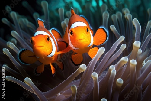 Fotobehang Two clown fish in anemone
