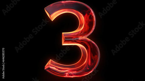 3d illustration of red number 3 or three inner shadow