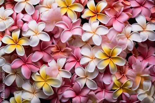 A beautiful backdrop of fragrant plumeria flowers. Generative AI photo