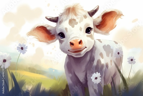 Illustration of a cheerful cow with a delightful smile. Generative AI