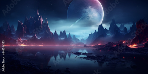 Futuristic fantasy landscape sci-fi landscape with planet generative AI © Sohail