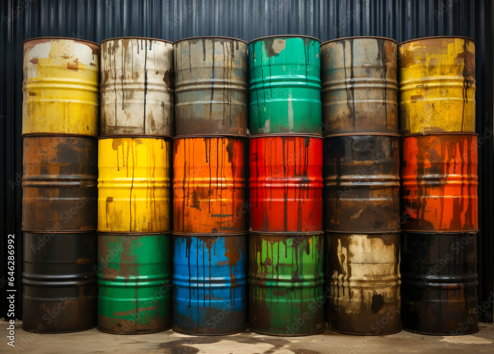 Steel Paint Buckets in various colors. on a neutral background. Hardware store or old paint. Steel Paint Buckets in various colors. on a neutral background. Hardware store or old paint.