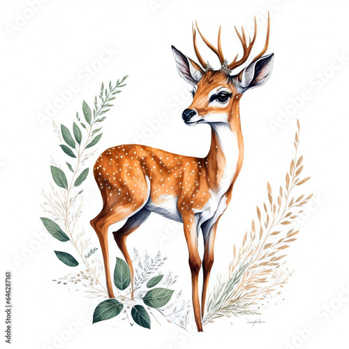  Vector fawn watercolor illustration   AI generative image