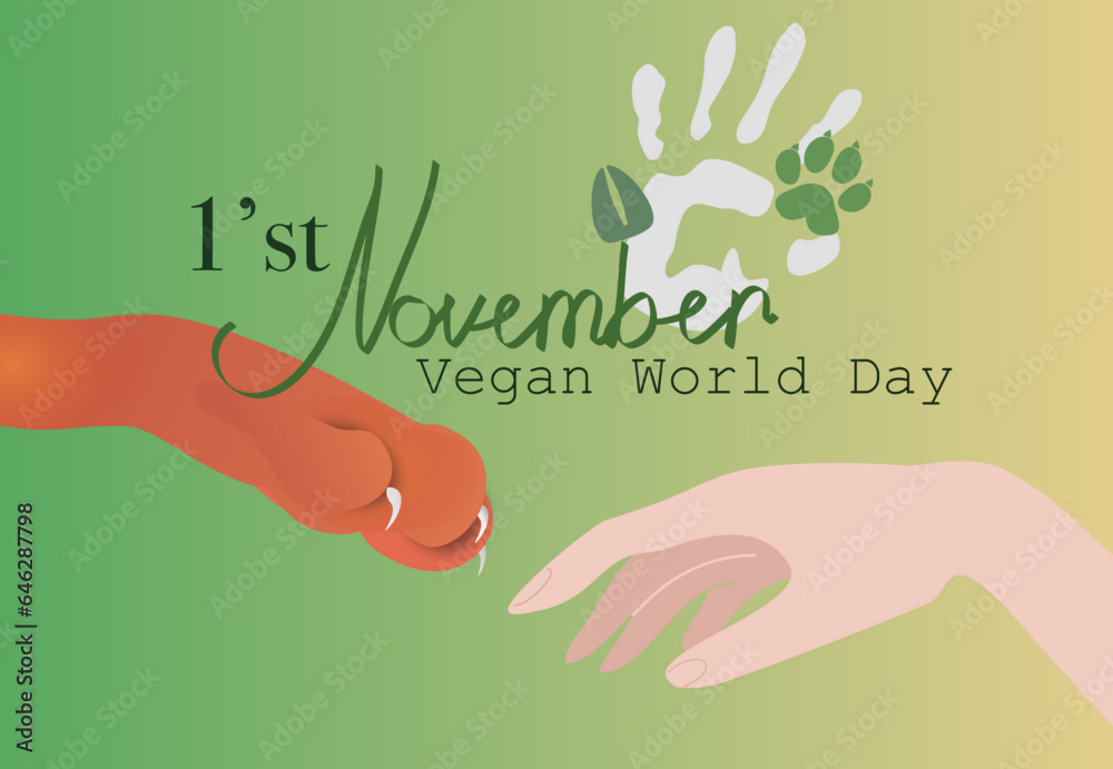 Obraz premium Vegan world day 1’st November Happy World Vegan Day banner and social media post design. World Vegan Day November 1st greeting card. 