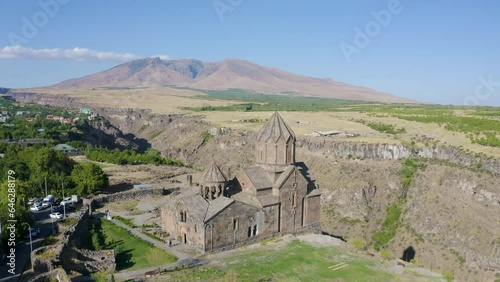 Wallpaper Mural Orbital aerial footage of Hovhannavank monastery, Kasakh canyon and Mount Ara on sunny summer day. Ohanavan village, Armenia. Torontodigital.ca