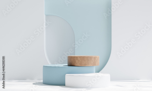 podium on pastel colour background for product presentation. Natural beauty pedestal, relaxation and health, 3d illustration.