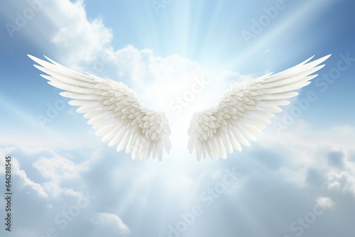 Angel wings soaring in the sky, heavenly background material. Generative AI