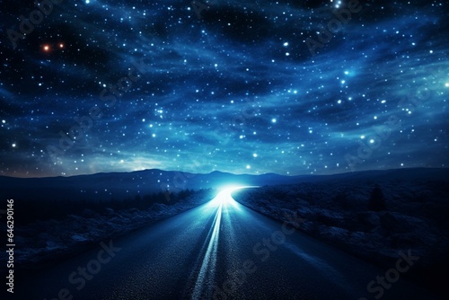 starry highway leading to a heavenly fantasy under glittering midnight sky. Generative AI © Thisbe