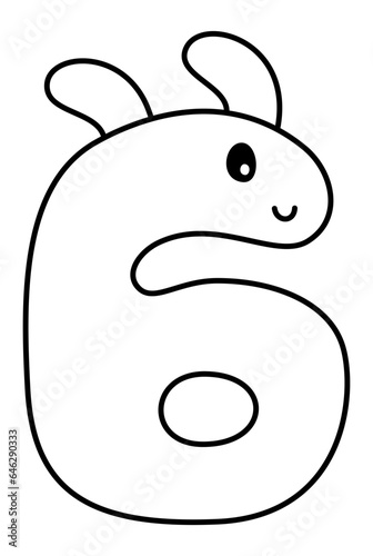 Six - Cute Animal Flat Number 6 Looking Sideway under Happiness