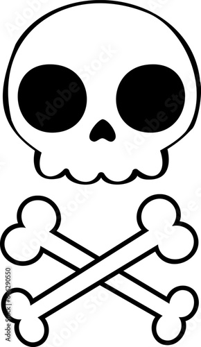 Hand-Drawn White Human Skull and Skeleton Bones : Halloween Doodle Vector Isolated - A creative hand-drawn representation of a white human skull along with intricately detailed human skeleton bones.
