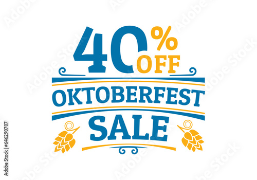 Oktoberfest sale icon, logo or label. 40% price off sign. Beer festival promotion emblem, banner or poster design element. Vector illustration.